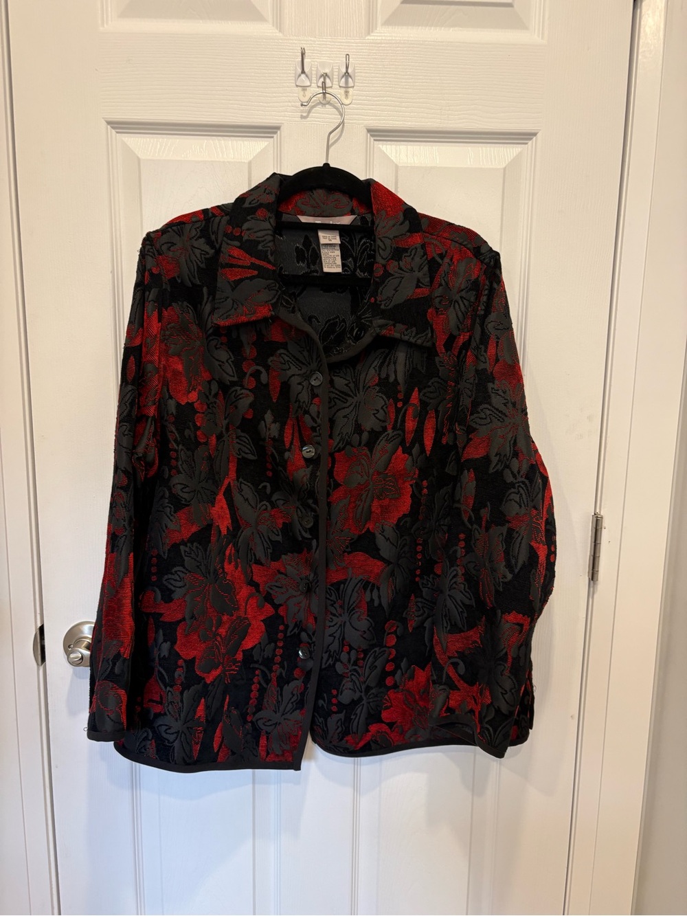 TanJay Black & Red Floral Button-Down Blazer #1253